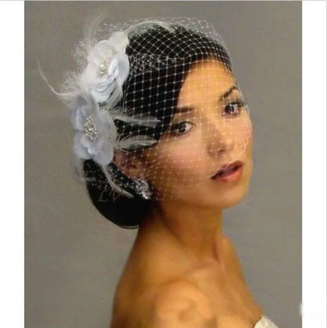Hot Bird Cage Veil Wedding Birdcage Netting Face Hot Bird Cage Veil Wedding Birdcage Netting Face Short Feather Flower White Fascinator