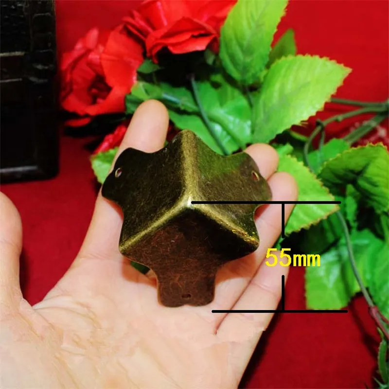 Bronze-Tone-Wooden-Box-Protector-Decor-Triangle-Corner-Anceient-Vintage-Flower-Wine-Gift-Box-Furniture-Cover