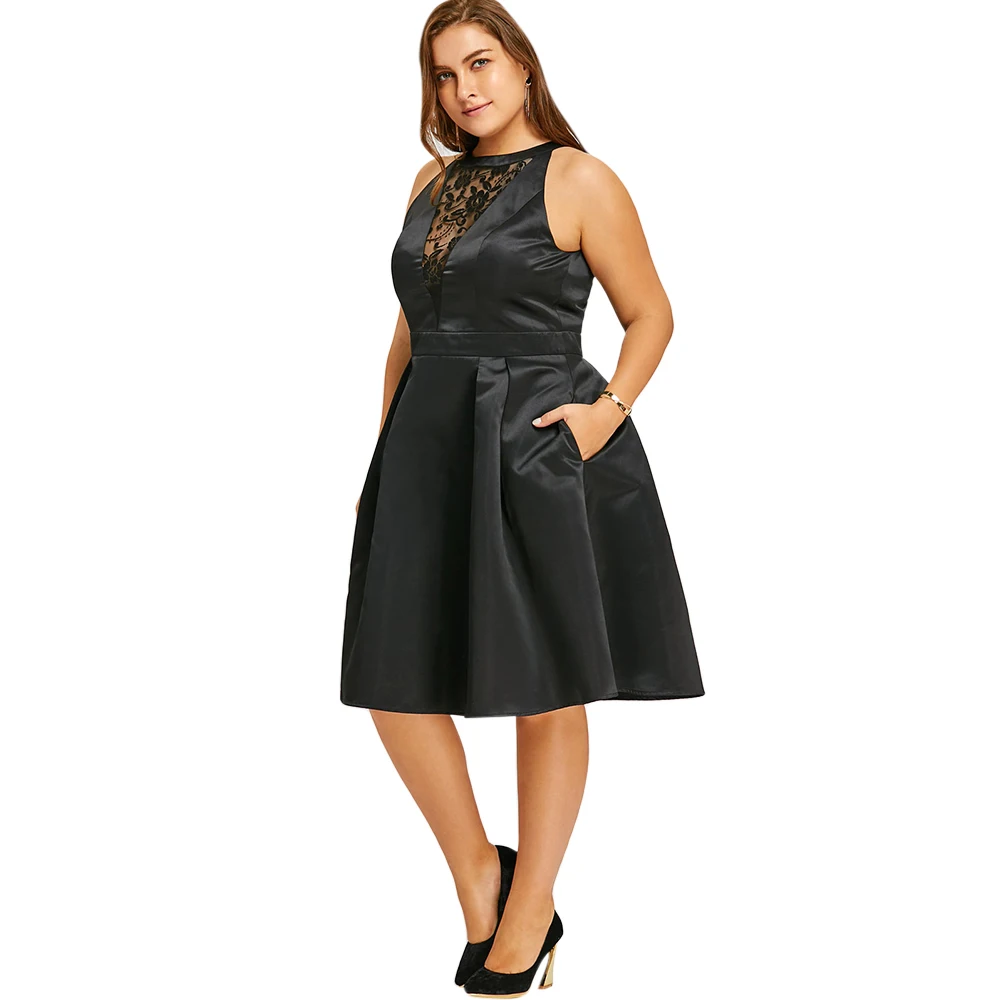 Платья размера плюс, женские черные сексуальные вечерние платья, кружевные платья без рукавов, vestidos mujer, большие размеры, XL-5XL