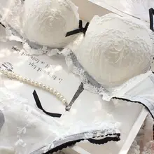 Женские бюстгальтеры пуш-ап с подкладкой, комплекты нижнего белья, бюстгальтеры, трусики, кружевные цветочные комплекты нижнего белья, комплект нижнего белья, размер 32-36, чашечки B