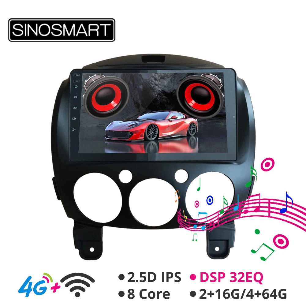 Flash Deal Sinosmart Andriod 8.1 Car GPS Navigation Radio for Mazda 2 2008-2013 2din 2.5D IPS/QLED Screen 15