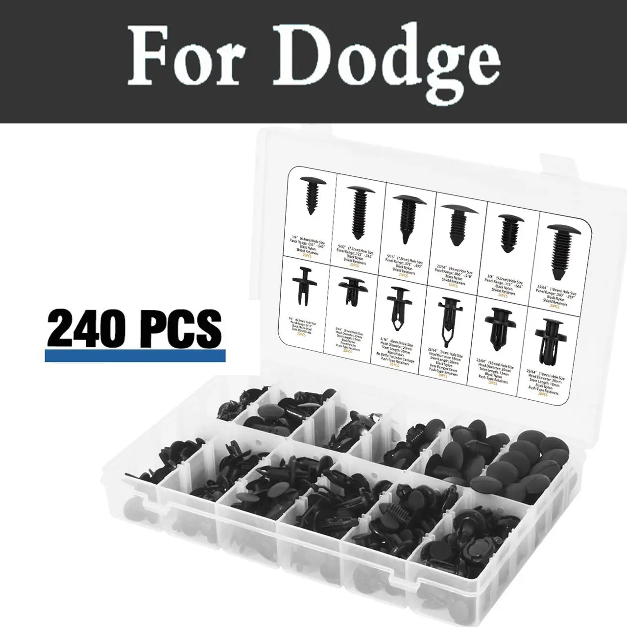 240pcs Retainers Clips Set Fastener Rivets Remover Tools Case Car For Dodge Avenger Caliber Challenger Charger Dart Durango | Автомобили и