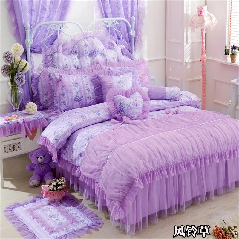 4 Pcs Luxury 100% Cotton Wedding Bedding Set King Queen full twin Size girl Boho duvet cover set Bed skirt spread set Pillowcase