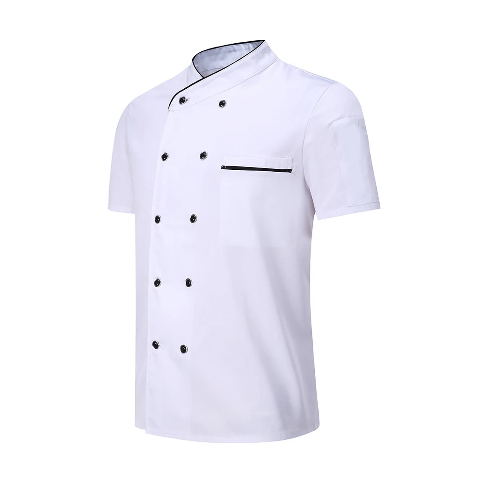 Черный, белый цвет, унисекс, кухонная Униформа шеф-повара с коротким рукавом, двубортная поварская одежда, куртка шеф-повара и фартук для хлебобулочных продуктов