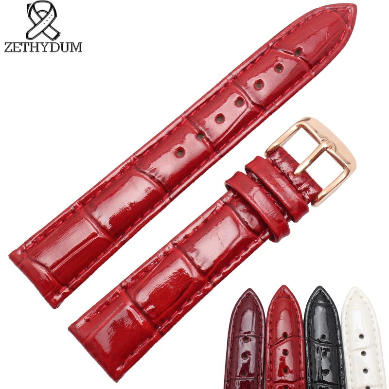High gloss paint Watchband Quality Genuine leather watch strap 14 16 18
