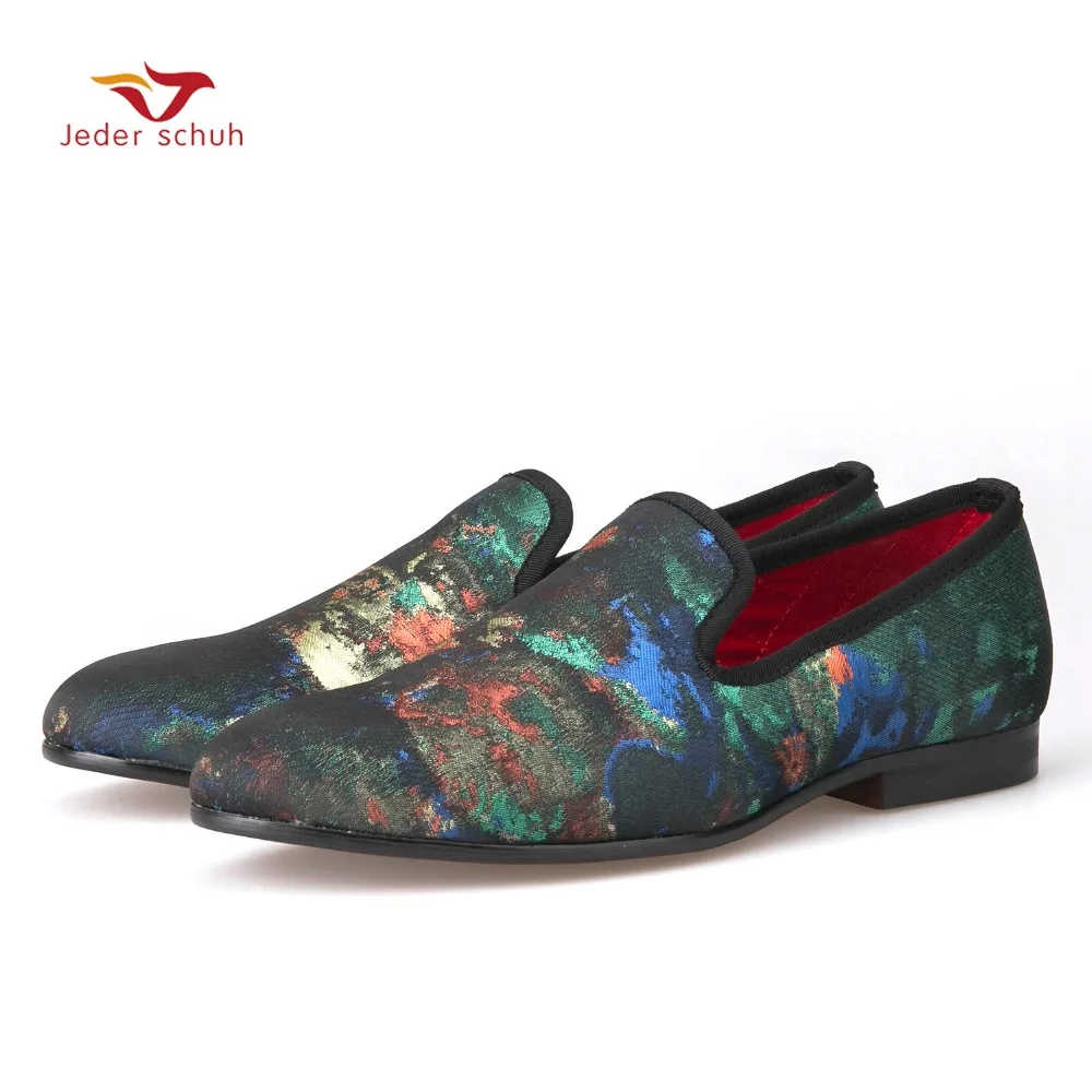 2017 Italian design abstract painting  Causal Shoes Men Plus Size Loafers Smoking Slippers Men's Flats Size 6-15 Free shipping