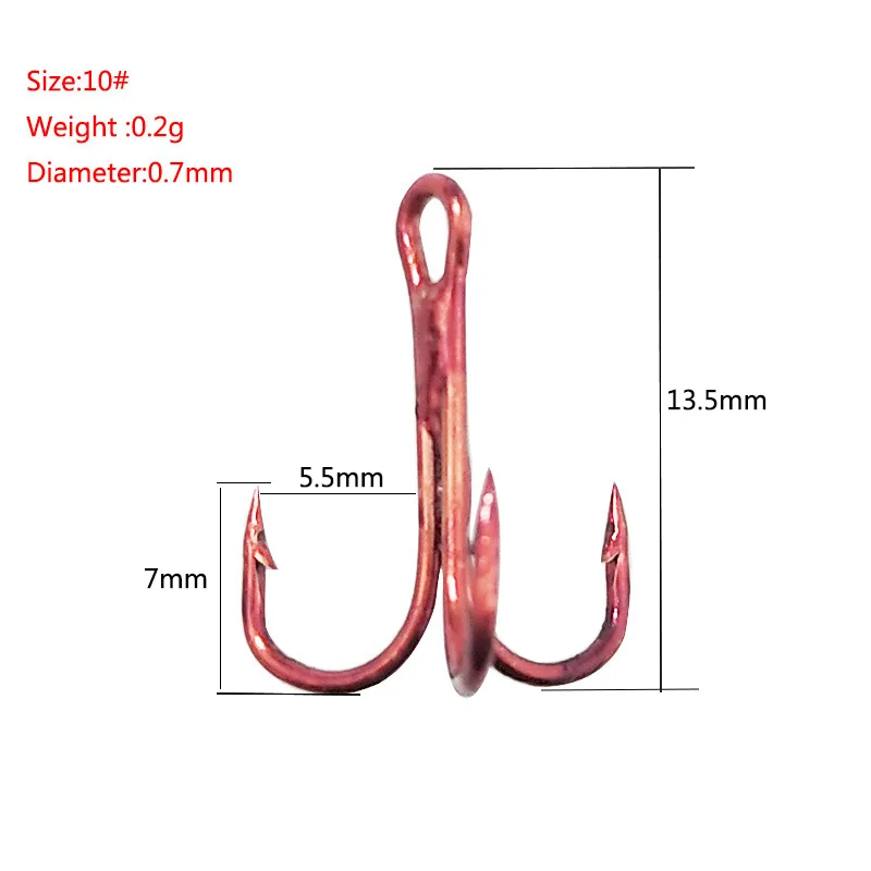 10 шт./лот, супер острые красные рыболовные крючки для соленой воды, Высокоуглеродистая сталь, 3X тройные Крючки, 4#6#8#10# высокопрочные крючки, снасти - Цвет: 10