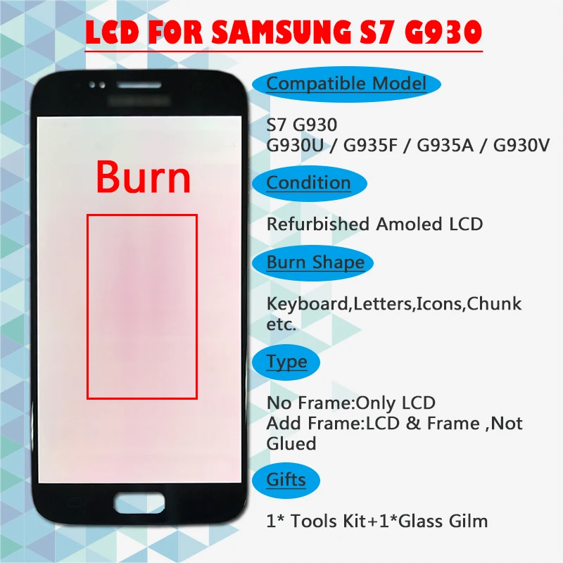 Оригинальный Amoled 5 1 ''ЖК + Замена ожога для SAMSUNG Galaxy S7 дисплей G930 G930F сенсорный