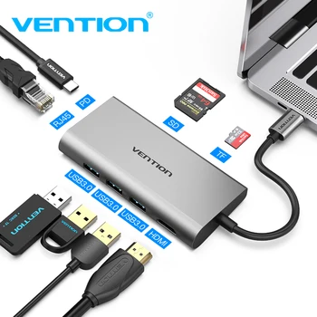 

Vention USB C to 3.0 HUB HDMI RJ45 PD SD/TF Card Reader Adapter for MacBook Samsung S9/S8 Huawei P20Pro Type-C Docking station