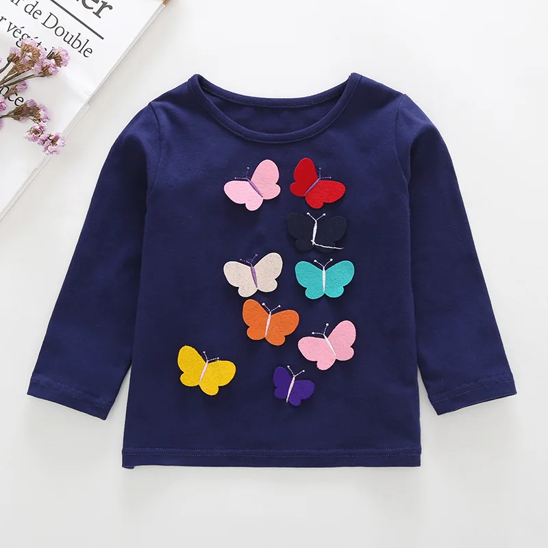 Детская одежда для девочек, осенняя одежда для маленьких девочек, футболка с длинными рукавами и бабочкой, хлопковые футболки
