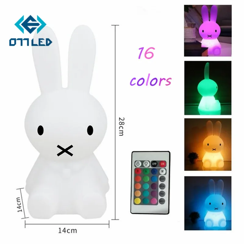

16 colors 28CM Rabbit LED Night Light Dimmable Cartoon Atmosphere Gift New Lamp With Remote USB Rechargeable Light For Baby Room