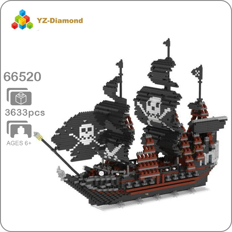 YZ 66520 Карибский пират Черная жемчужина корабль 3D модель 3633 шт. мини Сделай Сам