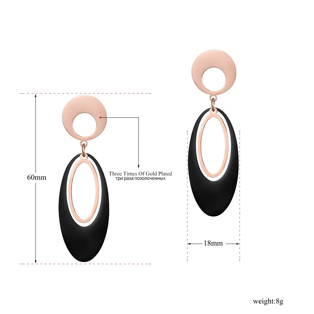 JeeMango розовое золото Цвет классический черный геометрический двойной овальные серьги Титан Сталь серьги для Для женщин E17066