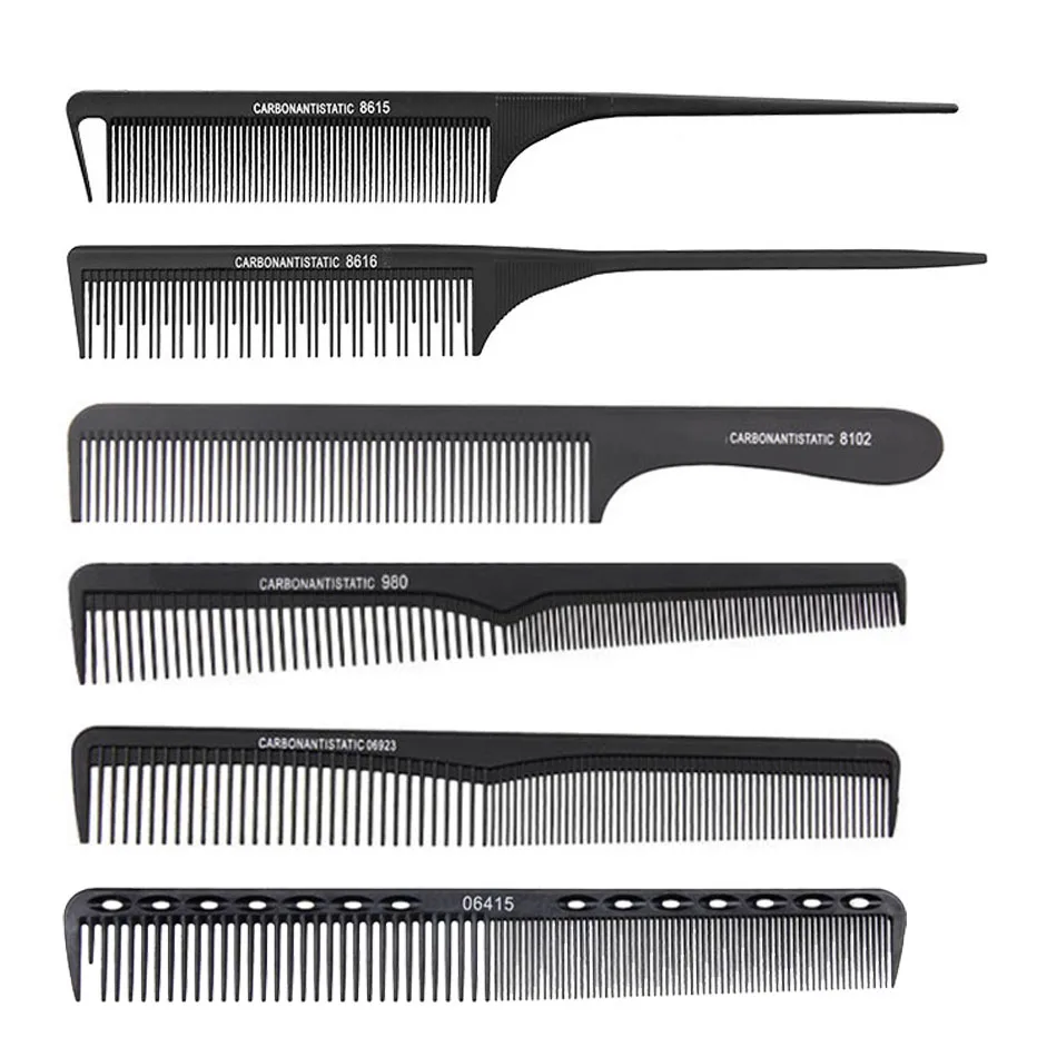 Парикмахерская расческа набор 6 шт. черный карбоновый Профессиональный стайлинг расческа стрижка Антистатическая щетка набор для всех типов волос