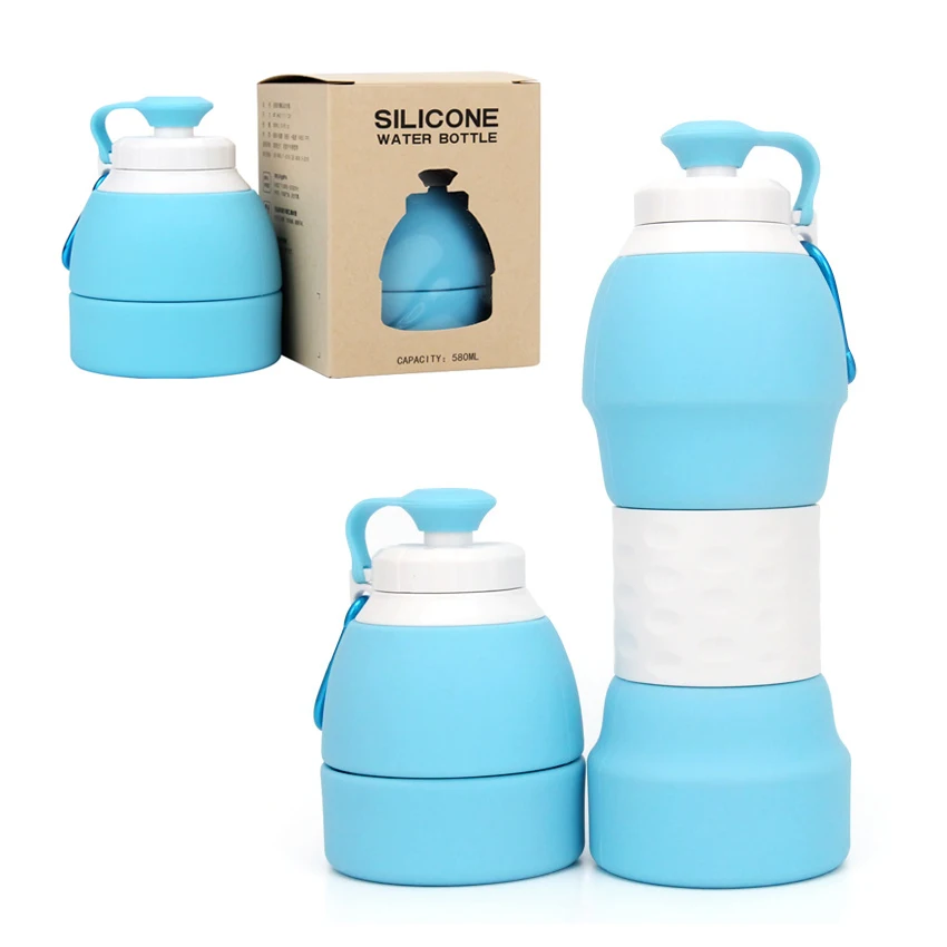 580ml Collapsible Silicone Water Bottle Sports Canteen Outdoor Travel Hiking