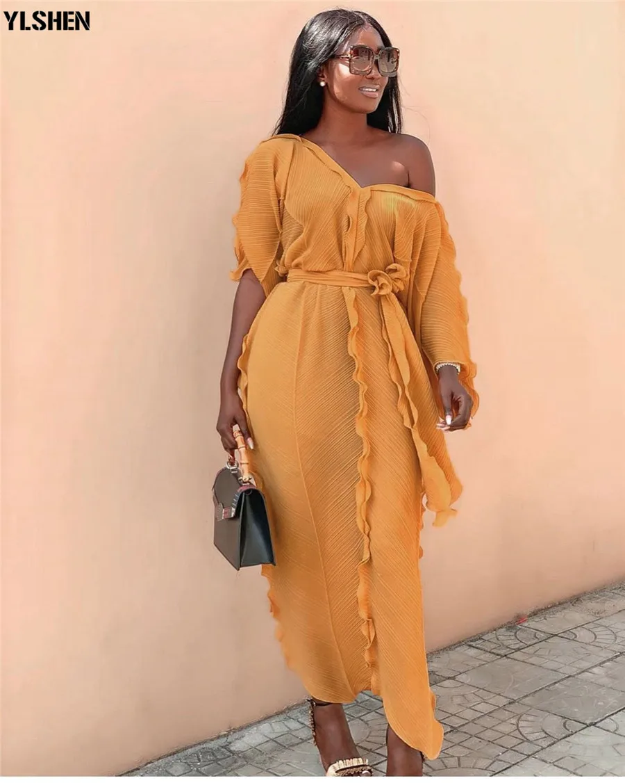 New African Dresses for Women Dashiki Falbala African Dress Clothes Bazin Riche Sexy Pleat V-neck Long Africa Maxi Dress Woman 20