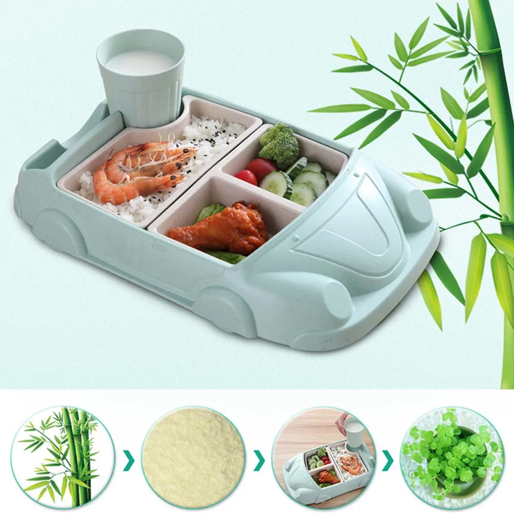 Baby Food Containers Bamboo Fiber Infant training dishes feeding Set Car shape Bowl Cup Plates Sets Children Tableware | Мать и ребенок