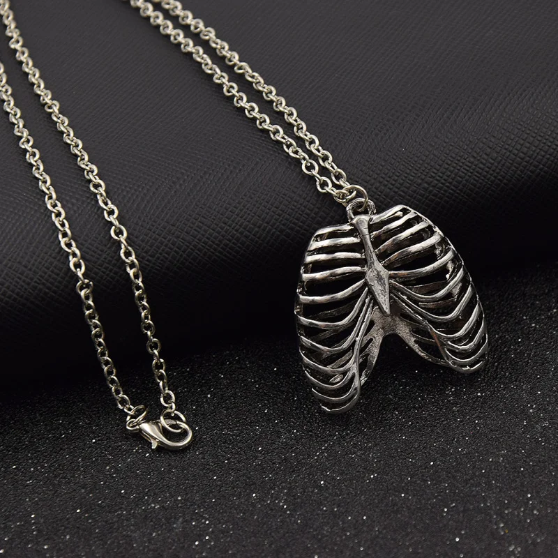 

fashion lychee Goth Punk Ribcage Chain Necklace Anatomy Chest Skeleton Bone Rib Science Geek Pendant Gift