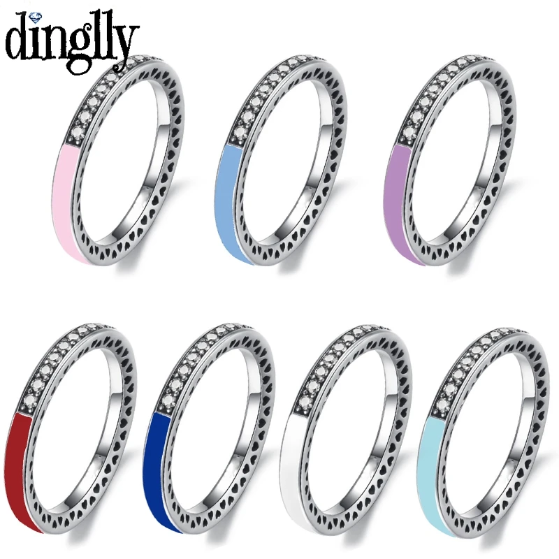

925 Fashion Silver Shiny Crystal Brand Ring For women Couple Lovers 7 Colors Tanm Charm Wedding Engagement Anniversary Rings