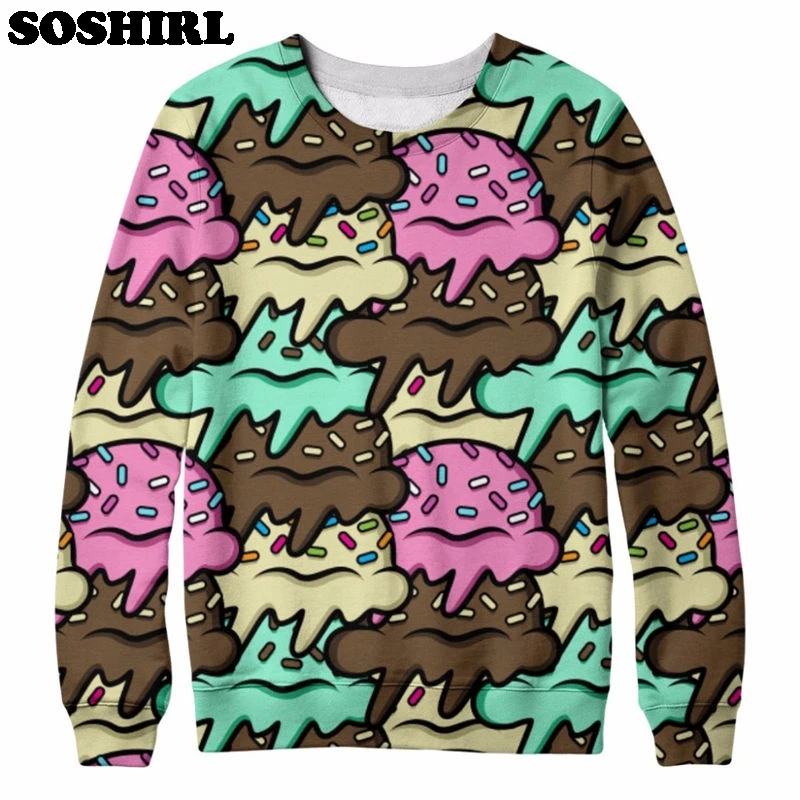 SOSHIRL Ice Cream Camo Sweatshirt 3D Printed Sweatshirts Harajuku Punk