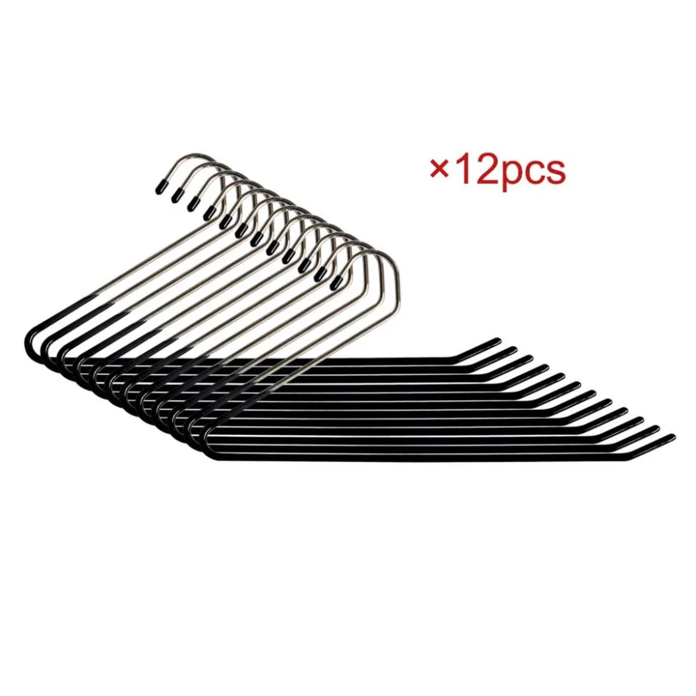 HLC 12 PCS Metal Open end Non Slip Black Slacks Pant Hangers Trouser