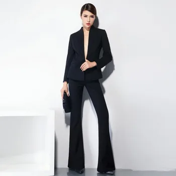 

Black Custom Made Autumn Bussiness Formal Elegant Women Suit Set Blazers Pants Office Suits Ladies Pants Suits Trouser Suits