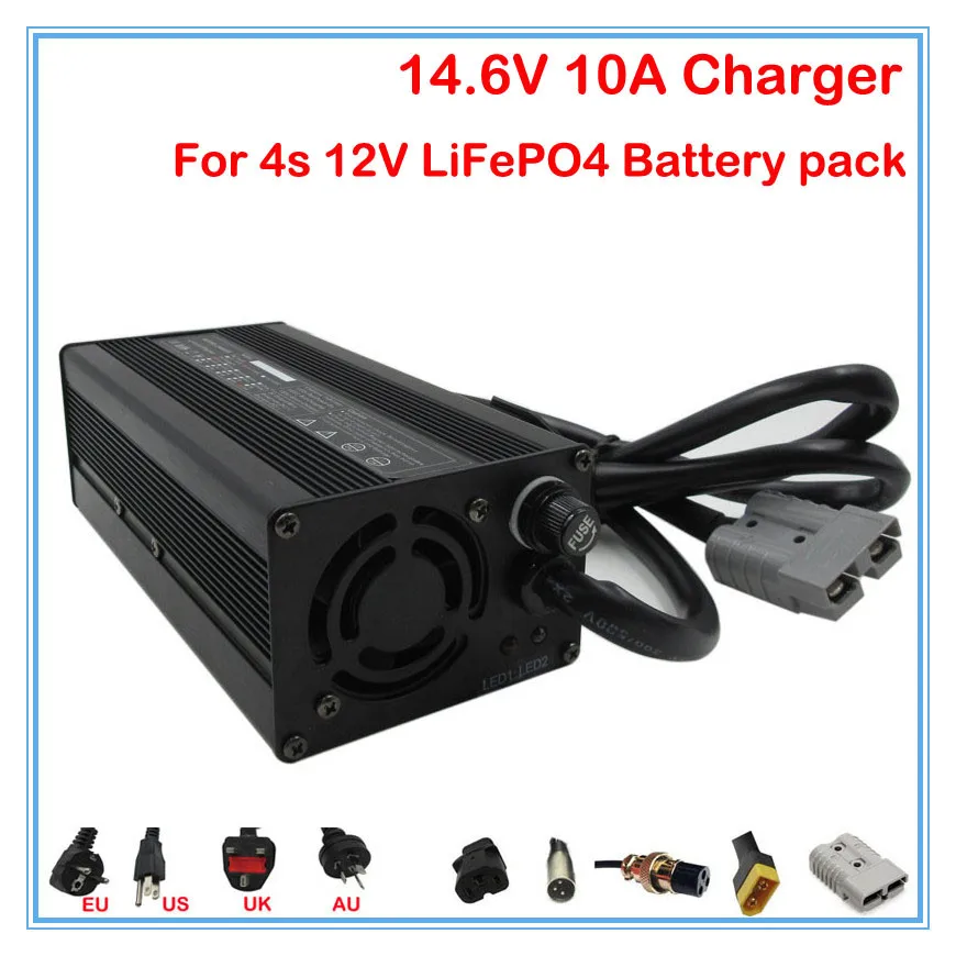 12 V 10A LiFePO4 Батарея Зарядное устройство 14,6 V 10A Зарядное устройство Применение для 4S 12 V 40A 50A 80A 100A LiFePO4 Батарея пакет