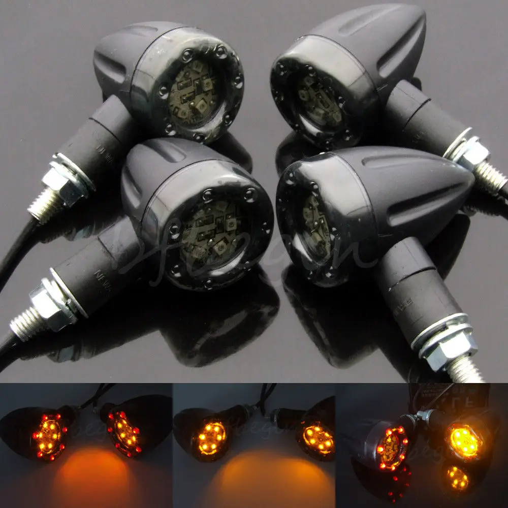 4 Pcs LED Motorcycle Handlebar Turn Signal Light Yellow Universal 8mm Bolt Indicator Flasher Handle Bar Blinker Side Marker Lamp