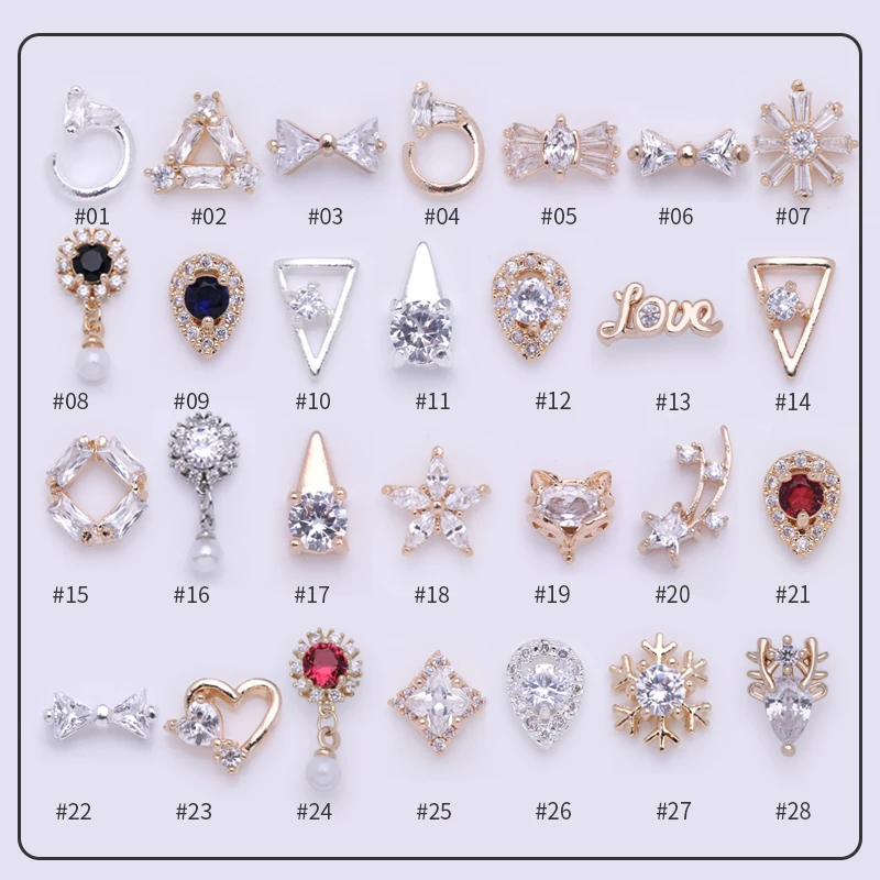 3/5 piezas uñas diamantes de imitación dijes Metal oro remaches tachuelas patrones mixtos decoración de uñas puntas de accesorios brillantes