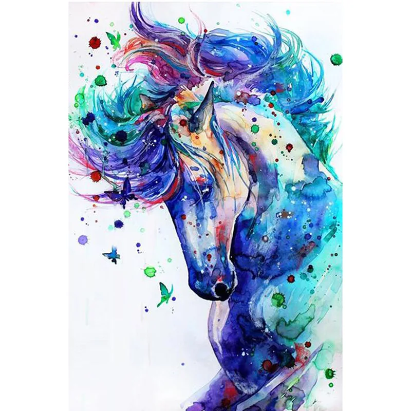 

100% Full 5D Diy Daimond Painting "Blue Horse" 3D Diamond Painting Round Rhinestone Diamant Painting Embroidery KBL