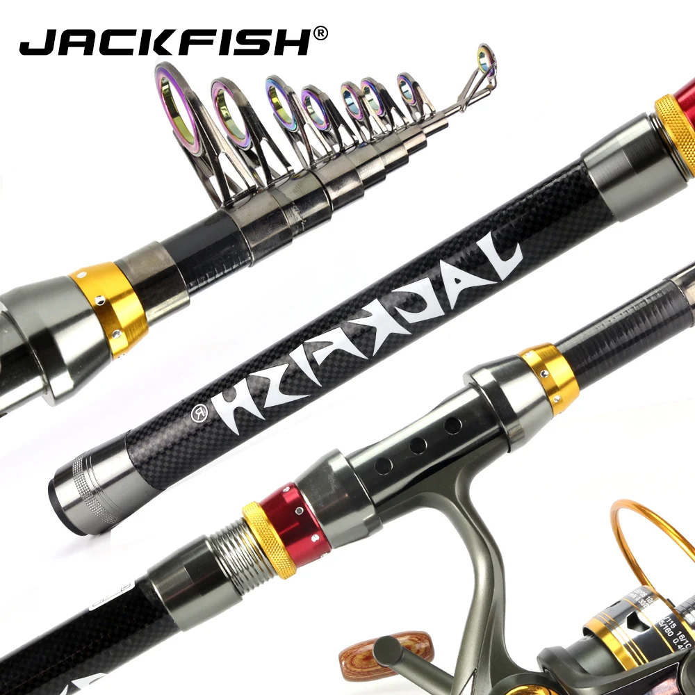 JACKFISH 99% Carbon Fiber Telescopic Fishing Rod 1.8-3.6m Short Sea Rods Telescopic Fishing Rod Spinning Fishing Pole