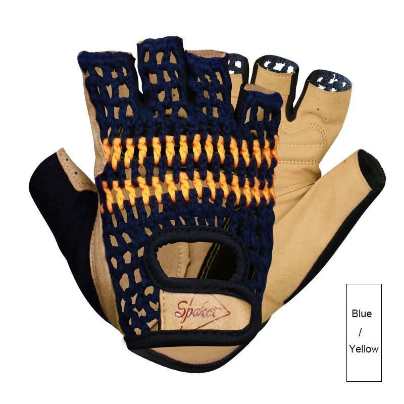 Spakct, велосипедные перчатки ручной работы, тканые хлопковые велосипедные перчатки, перчатки на половину пальца MTB, летние женские спортивные перчатки для велоспорта, рыбалки - Цвет: Blue Yellow