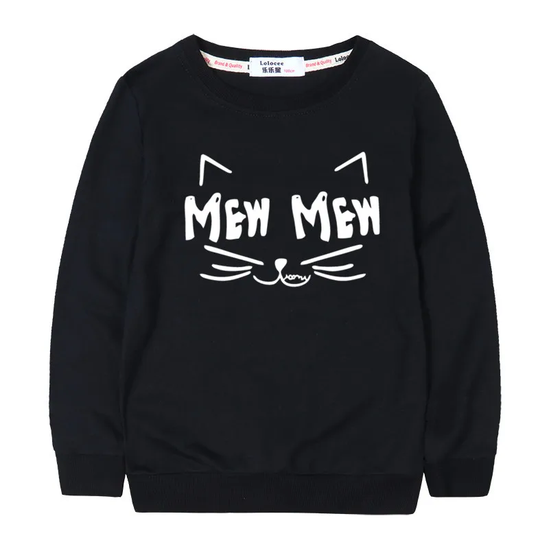 

Kids Boys Cute Cat Face and Meow Letter Print Lightweight Sweatshirt Spring Autumn Cotton Long Sleeve Pullover Tops for Girls