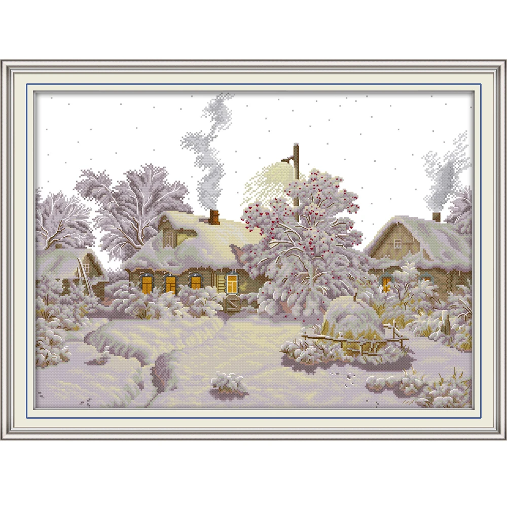 

NKF Winter Village Counted Cross Stitch Patterns 11CT 14CT Chinese Cross Stitch Kits for Embroidery Home Decor