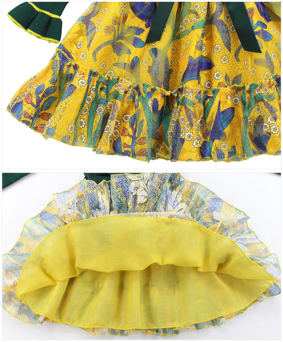 Платья для девочек с цветочным узором, Vestidos, детское Сетчатое платье с длинными рукавами детская одежда для девочек-подростков 6, 8, 10, 12, 13, 14 лет