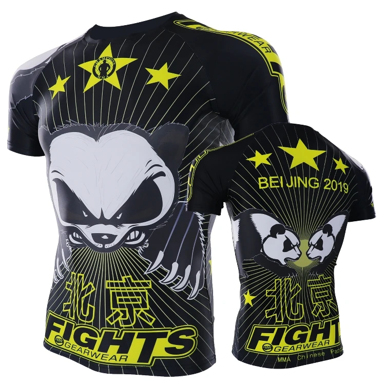 

MMA Training and fitness quick dry panda tights combat short sleeve T-shirt sports men fight martial arts