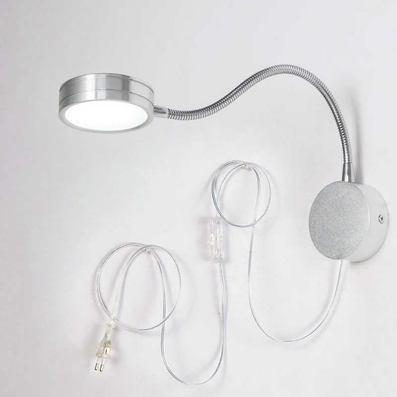

3W Led Wall lamp Fixture Flexible Arm AC85-265V Home decoration Beside light for Reading White/Silver/Black