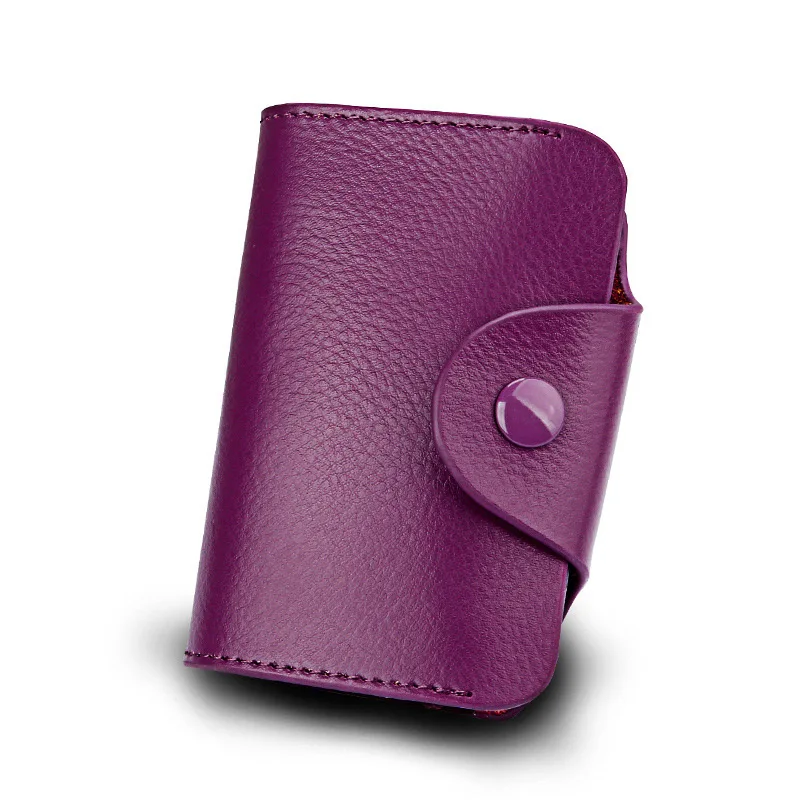 Простой дизайн, унисекс, орган, бизнес-держатель для карт, натуральная кожа, чехол для банковских карт, модный кошелек на застежке, кошелек для монет, сахарный цвет - Цвет: Purple