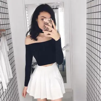 

Women's Solid High Waist A-line Short Mini Skirt High Waist Plain Skater