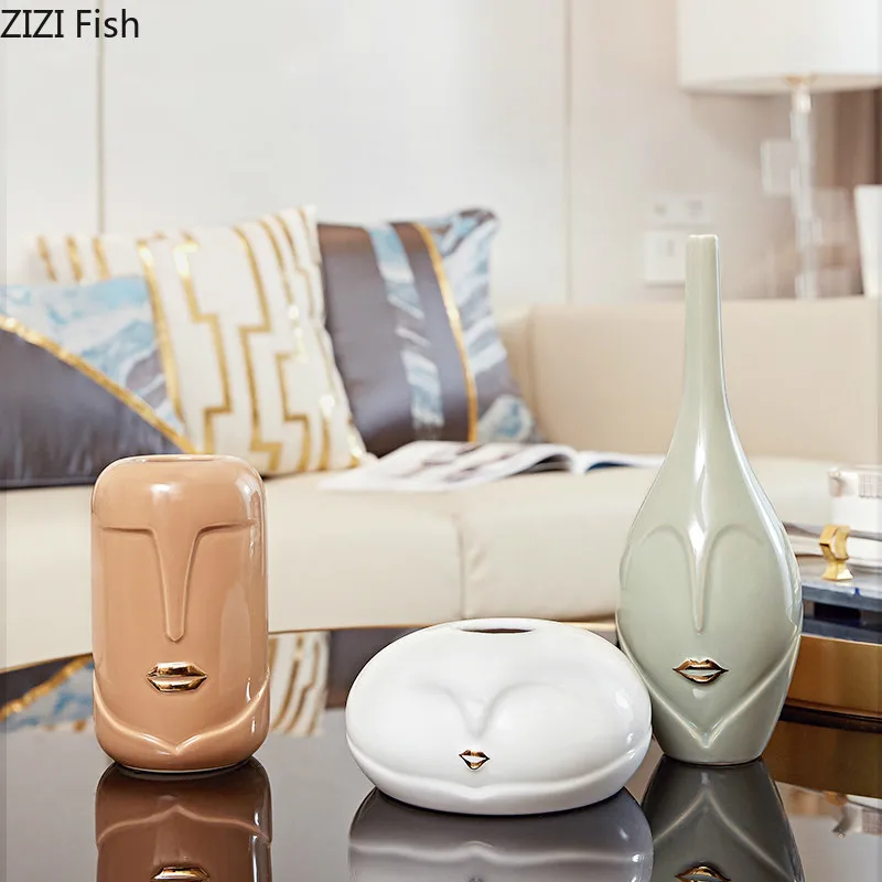 

Face Shape Vase Three Piece Desktop Decorative Ceramic Vase Ornaments Decorative Vase Crafts Gift
