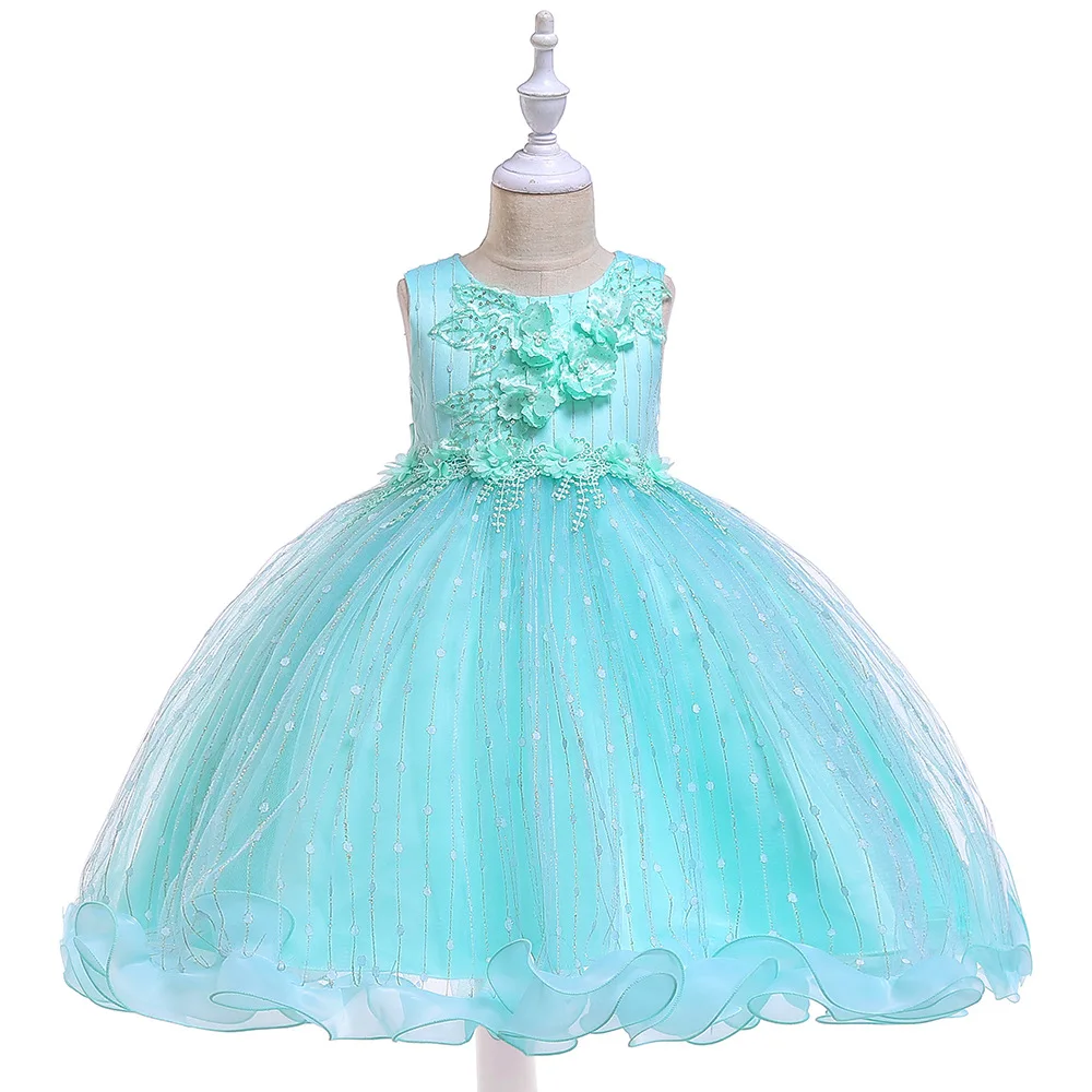 Lush Бисер Детские платья для девочек цветочные аппликации Праздничное платье для девочек Вышивка Свадебное бальное платье, платье принцессы Vestido для девочек - Цвет: L5101GR