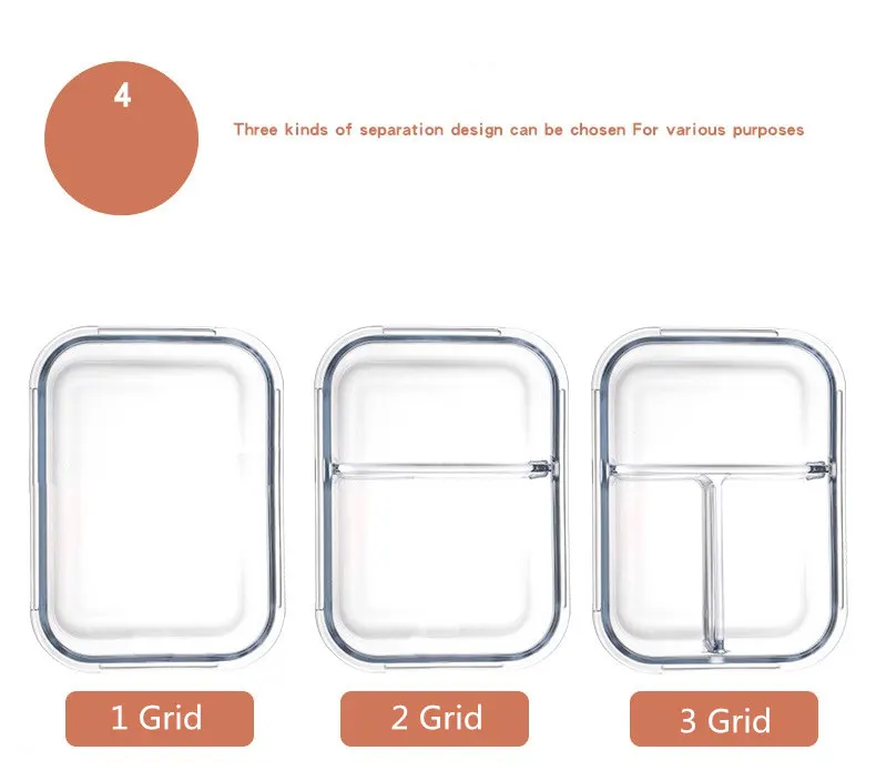 1/2/3 сетки Коробки для обедов стеклянный микроволновый герметичные бенто ланч бокс Еда коробка для хранения школьные Еда контейнеры с отделениями для студентов