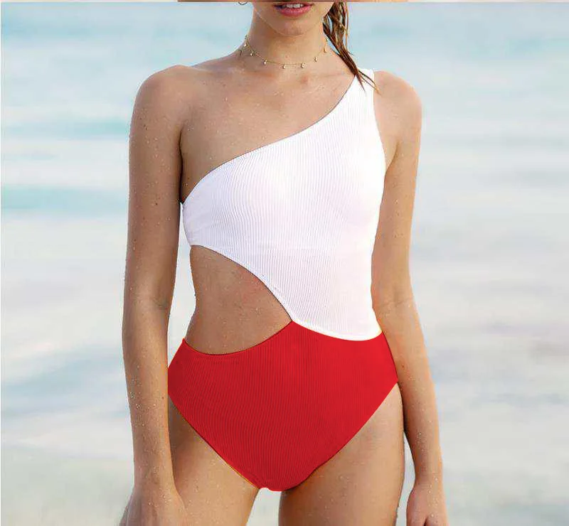 

Women's One Piece Single Shoulder Swimwear Sexy Hollow Out Bathing Suit Bikini