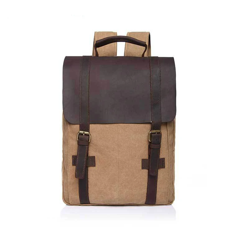 Ретро холщовый рюкзак мужской портативный рюкзак женский наплечный студенческий рюкзак для книг рюкзак для ноутбука ремни - Цвет: Khaki