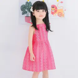 Детское платье на бретелях с геометрическим рисунком для девочек, цельнокроеное летнее хлопковое платье без рукавов на бретельках для