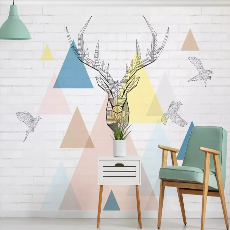 

Nordic fresh geometric background wall hand drawn elk flying bird