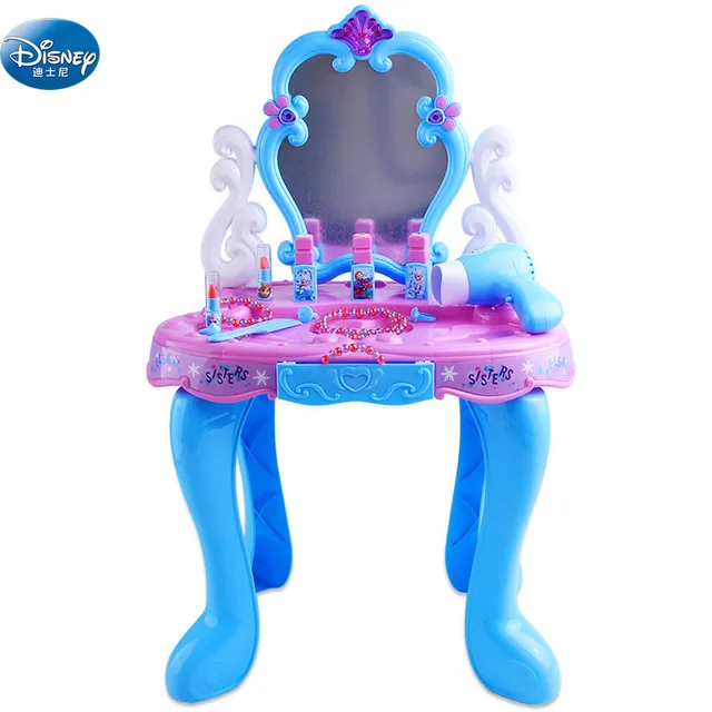 Disney girls frozen elsa and anna Dressing table Makeup set with music light snow Beauty pretend