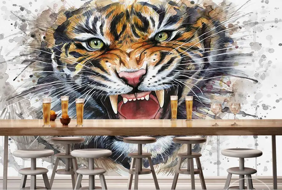 Papel de parede foto personalizada 3d estereoscópico tigre grande parede  pintura de parede sala de estar sala de fundo mural imagem - AliExpress