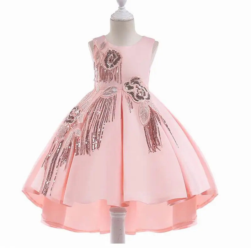 

Princess Dress for Girls Sequined flower Sleeveless Birthday Wedding Party Dress Trailing dress Children Clothing 3-10T L5035