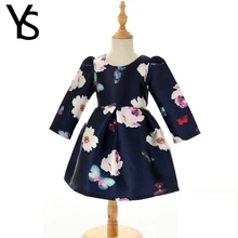 4-7T Little Baby Girls Dress Bebe Toddler Kids Children Long Sleeve Floral Print Elegant Girls Clothes For Spring Autumn